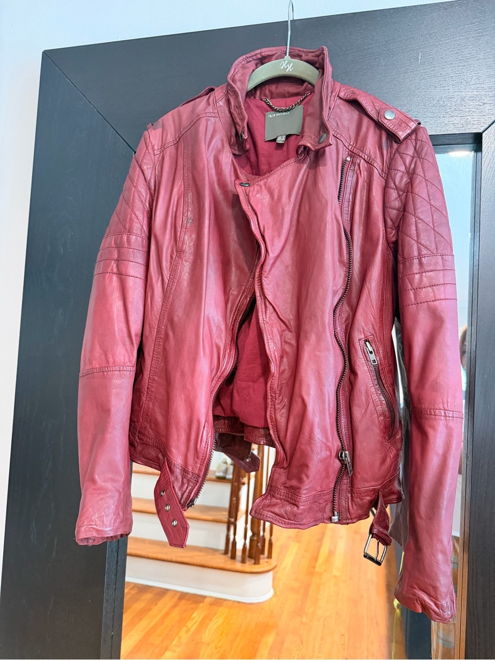 Muubaa Red Leather Biker Jacket